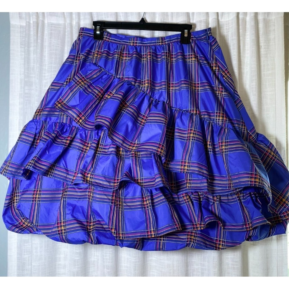 FUN Anthropologie Maeve Women's Purple Plaid Tiered Ruffle Skirt | Sz 14
